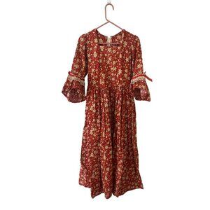 Hand Made Women's Victorian Era Floral Half Sleeve Reenactments Cosplay Dress  M